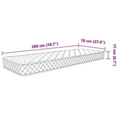 Vidaxl Vzmetnica s spominsko peno bela 70x200x17 cm