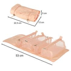 WOWO Zložljiva potovalna kozmetična torba Removable Roll-up 4v1 Large Capacity Portable Pink