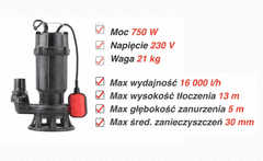 Noah ČRPALKA ZA ODPADNE VODE 750W Z MLINČKOM