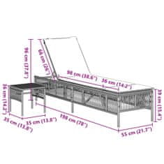 Vidaxl Ležalnik 2 kosa z mizico bež poli ratan
