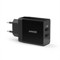 Anker 24W 2-port USB stenski polnilec črn