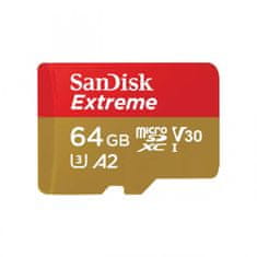 SanDisk Extreme microSDXC 64GB + SD Adapter 170MB/s & 80MB/s A2 C10 V30 UHS-I U3