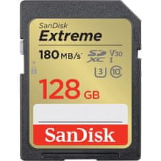 SanDisk Extreme 128GB SDXC spominska kartica + 1 leto RescuePRO Deluxe do180MB/s & 90MB/s branje/zapisovanje, UHS-I, Class 10, U3, V30