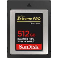 SanDisk Extreme PRO CFexpress tip B, 512GB, 1700MB/s Branje, 1400MB/s Pisanje