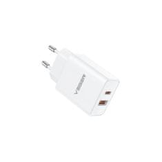 VEGER VLS302U 2-portni polnilec, USB-A/USB-C, QC3.0/PD3.0, bel