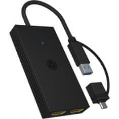 IcyBox IB-SPL1029AC USB-C/A na dvojni HDMI razdelilnik (2k@60Hz/4k@30Hz)