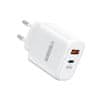 VEGER 65W1A1C 2-portni polnilec, USB-A/USB-C, QC3.0/PD3.0, bel