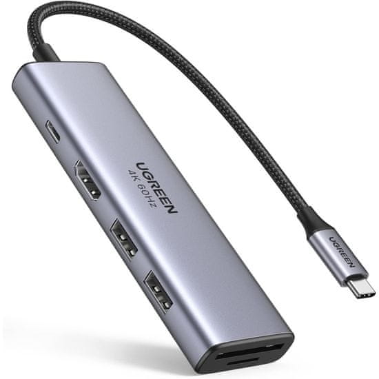 Ugreen 6v1 USB-C HUB 4K HDMI+čitalec kartic+2xUSB+PD 100W