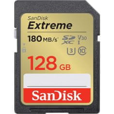 SanDisk Extreme PLUS 128GB SDHC Mspominska kartica 180MB/s in 90MB/s branje/pisanje, UHS-I, Class 10, U3, V30