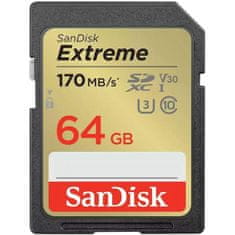 SanDisk Extreme PLUS 32GB SDXC spominska kartica 170MB/s in 80MB/s branje/pisanje, UHS-I, Class 10, U3, V30