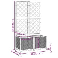 Vidaxl Cvetlično korito z oporno mrežo temno sivo 80x40x136 cm PP