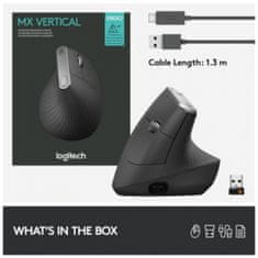 Logitech Ergonomska miška cordless MX VERTICAL bluetooth, unifying, USB-C