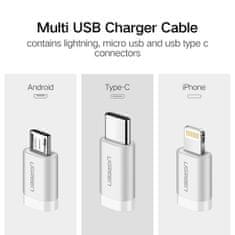 Ugreen USB 2.0 na Micro USB+Lightning+Type C (3 v 1) podatkovni kabel pleten 1,5m