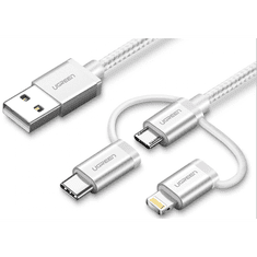 Ugreen USB 2.0 na Micro USB+Lightning+Type C (3 v 1) podatkovni kabel pleten 1,5m