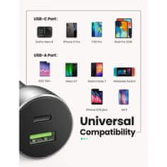 Ugreen Avtopolnilec USB + USB-C PD 36W siv - box