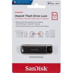 SanDisk Ixpand Flash Drive Luxe 64GB - USB-C + Lightning - za iPhone, iPad, Mac, USB Type-C naprave