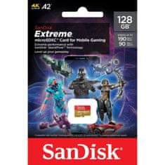 SanDisk Extreme microSDXC Mobile Gaming 128GB hitrost190MB/s & 90MB/s A2 C10 V30 UHS-I U3