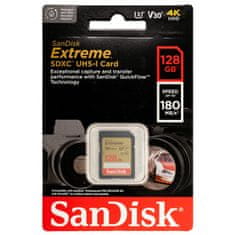 SanDisk Extreme 128GB SDXC spominska kartica + 1 leto RescuePRO Deluxe do180MB/s & 90MB/s branje/zapisovanje, UHS-I, Class 10, U3, V30