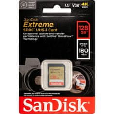 SanDisk Extreme 128GB SDXC spominska kartica + 1 leto RescuePRO Deluxe do180MB/s & 90MB/s branje/zapisovanje, UHS-I, Class 10, U3, V30