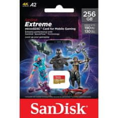 SanDisk Extreme microSDXCza Mobile Gaming 256GB branje 190MB/s pisanje130MB/s A2 C10 V30 UHS-I U3