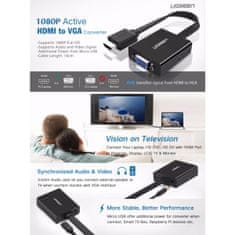 Ugreen HDMI na VGA + 3.5MM Audio+MicroUSB konverter črn - box