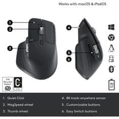 Logitech Miška MX Master 3s Performance Wireless, grafitna