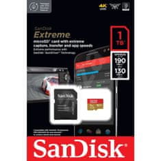 SanDisk Extreme microSDXC 1TB + SD Adapter do 190MB/s & 130MB/s A2 C10 V30 UHS-I U3