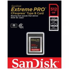 SanDisk Extreme PRO CFexpress tip B, 512GB, 1700MB/s Branje, 1400MB/s Pisanje