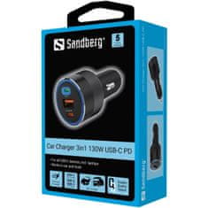 Sandberg Sadberg avtomobilski polnilnik 3in1 130W USB-C PowerDelivery