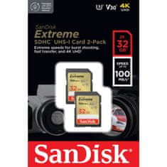 SanDisk Extreme 32GB SDHC spominska katica+ 1 leto RescuePRO Deluxe up to 100MB/s & 60MB/s Branje/Zapisovanje, UHS-I, Class 10, U3, V30