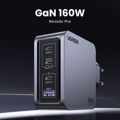 Ugreen Nexode Pro 160W 4-Portni GaN USB polnilec s priloženim 1,5M 240W USB-C polnilnim kablom