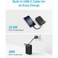 Anker PowerCore 335 powerbank 20K z vgrajenim kablom USB-C, črn