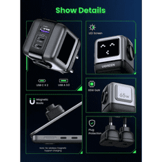 Ugreen Nexode Robot GaN 65W Polnilnik - Siva