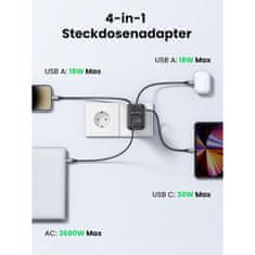 Ugreen Nexode 4v1 USB vtičnica 30W z 2xUSB, 1xUSB-C in Quick Charge