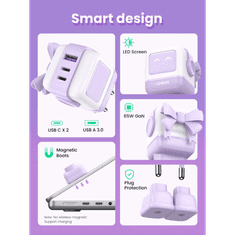 Ugreen Nexode Robot GaN 65W Polnilnik - Vijolična