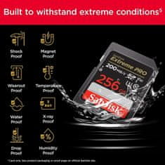 SanDisk Extreme PRO 256GB SDXC+ 2 leti RescuePRO Deluxe do 200MB/s & 140MB/s branje/zapisovanje, UHS-I, Class 10, U3, V30