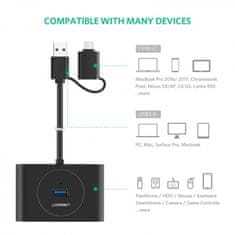 Ugreen USB 3.0 Hub z USB-C 3.1 OTG adapterjem 1M - box