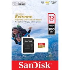 SanDisk Extreme microSDHC 32GB + SD Adapter for Action Sports Cameras - 100MB/s A1 C10 V30 UHS-I U3