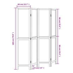 Vidaxl Paravan 4-delni bel trden les pavlovnije