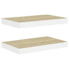 Vidaxl Stenske police 2 kosa barva hrasta in bela 40x23x3,8 cm MDF