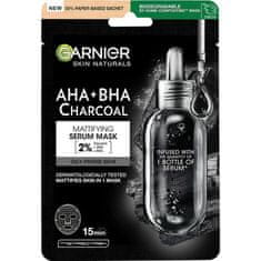 Garnier Skin Naturals AHA + BHA Charcoal Mattifying Serum Mask čistilna, mat in vlažilna maska za obraz 1 kos za ženske