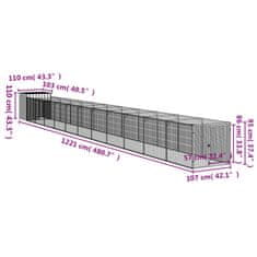 Vidaxl Pasja uta z izhodom svetlo siva 110x1221x110 cm pocinkano jeklo