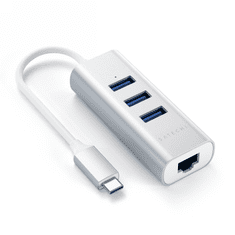 NEW Satechi Aluminium Hub 2v1 - aluminijasto vozlišče za prenosne in namizne računalnike USB-C (3x USB-A, Ethernet) (srebrna)