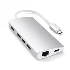 NEW Satechi Aluminium Multiport Adapter V2 - aluminijasti adapter za mobilne naprave USB-C ( USB-C, 3x USB-A, 4K HDMI, bralnik kartic micro/SD, Ethernet) (