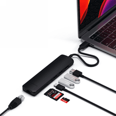 NEW Satechi Slim večportni adapter za mobilne naprave USB-C (USB-C PD, 2x USB-A, HDMI 4K, Ethernet, bralnik kartic micro/SD) (črn)