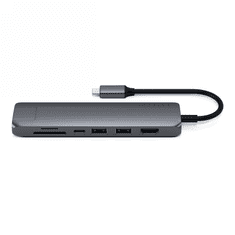 NEW Satechi Slim večportni adapter za mobilne naprave USB-C (USB-C PD, 2x USB-A, HDMI 4K, Ethernet, bralnik kartic micro/SD) (vesoljsko siva)