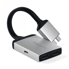 NEW Satechi Dual Aluminium Adapter - aluminijast adapter za MacBook z dvema USB-C in dvema 4K HDMI (Pro&amp;Air&amp;Max) (srebrn)[EOL].