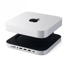 Miramarket Satechi Aluminum Hub - Aluminijasto stojalo za Mac Mini z USB-C Hubom (USB-C, 3x USB-A, bralnik kartic micro/SD, priključek jack) (srebrno)