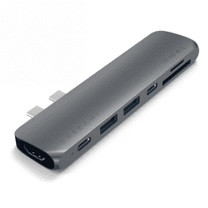 Miramarket Satechi Pro Hub Adapter - aluminijasto vozlišče z dvema USB-C za MacBook (2x USB-C, 2x USB-A, 4K HDMI, bralnik kartic micro/SD) (vesoljsko siva)