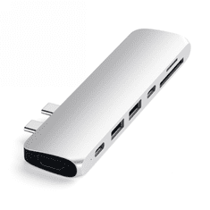 Miramarket Satechi Pro Hub Adapter - aluminijasto vozlišče z dvojnim USB-C za MacBook (2x USB-C, 2x USB-A, 4K HDMI, bralnik kartic micro/SD) (srebrna)